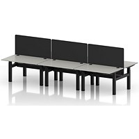 Air 6 Person Sit-Standing Bench Desk with Black Straight Screen, Back to Back, 6 x 1200mm (800mm Deep), Black Frame, Dove Grey