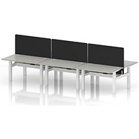 Air 6 Person Sit-Standing Bench Desk with Black Straight Screen, Back to Back, 6 x 1200mm (800mm Deep), White Frame, Dove Grey