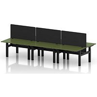 Air 6 Person Sit-Standing Bench Desk with Black Straight Screen, Back to Back, 6 x 1200mm (800mm Deep), Black Frame, Moss Green