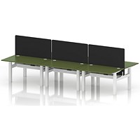 Air 6 Person Sit-Standing Bench Desk with Black Straight Screen, Back to Back, 6 x 1200mm (800mm Deep), White Frame, Moss Green