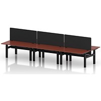 Air 6 Person Sit-Standing Bench Desk with Black Straight Screen, Back to Back, 6 x 1400mm (800mm Deep), Black Frame, Brick Red