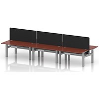 Air 6 Person Sit-Standing Bench Desk with Black Straight Screen, Back to Back, 6 x 1400mm (800mm Deep), Silver Frame, Brick Red