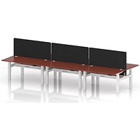 Air 6 Person Sit-Standing Bench Desk with Black Straight Screen, Back to Back, 6 x 1400mm (800mm Deep), White Frame, Brick Red