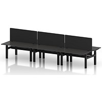 Air 6 Person Sit-Standing Bench Desk with Black Straight Screen, Back to Back, 6 x 1400mm (800mm Deep), Black Frame, Carbon Grey