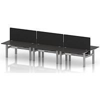Air 6 Person Sit-Standing Bench Desk with Black Straight Screen, Back to Back, 6 x 1400mm (800mm Deep), Silver Frame, Carbon Grey