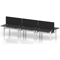 Air 6 Person Sit-Standing Bench Desk with Black Straight Screen, Back to Back, 6 x 1400mm (800mm Deep), White Frame, Carbon Grey