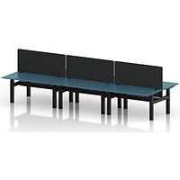 Air 6 Person Sit-Standing Bench Desk with Black Straight Screen, Back to Back, 6 x 1400mm (800mm Deep), Black Frame, Dark Teal