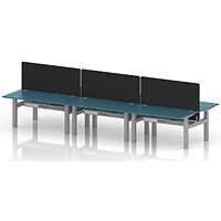 Air 6 Person Sit-Standing Bench Desk with Black Straight Screen, Back to Back, 6 x 1400mm (800mm Deep), Silver Frame, Dark Teal