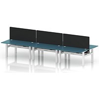 Air 6 Person Sit-Standing Bench Desk with Black Straight Screen, Back to Back, 6 x 1400mm (800mm Deep), White Frame, Dark Teal