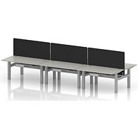 Air 6 Person Sit-Standing Bench Desk with Black Straight Screen, Back to Back, 6 x 1400mm (800mm Deep), Silver Frame, Dove Grey