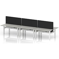 Air 6 Person Sit-Standing Bench Desk with Black Straight Screen, Back to Back, 6 x 1400mm (800mm Deep), White Frame, Dove Grey