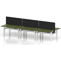 Air 6 Person Sit-Standing Bench Desk with Black Straight Screen, Back to Back, 6 x 1400mm (800mm Deep), White Frame, Moss Green