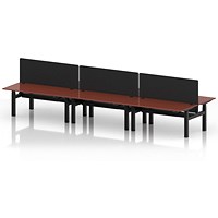 Air 6 Person Sit-Standing Bench Desk with Black Straight Screen, Back to Back, 6 x 1600mm (800mm Deep), Black Frame, Brick Red