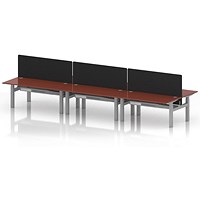 Air 6 Person Sit-Standing Bench Desk with Black Straight Screen, Back to Back, 6 x 1600mm (800mm Deep), Silver Frame, Brick Red