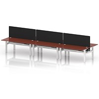 Air 6 Person Sit-Standing Bench Desk with Black Straight Screen, Back to Back, 6 x 1600mm (800mm Deep), White Frame, Brick Red