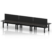 Air 6 Person Sit-Standing Bench Desk with Black Straight Screen, Back to Back, 6 x 1600mm (800mm Deep), Black Frame, Carbon Grey