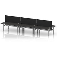 Air 6 Person Sit-Standing Bench Desk with Black Straight Screen, Back to Back, 6 x 1600mm (800mm Deep), Silver Frame, Carbon Grey