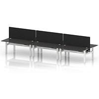 Air 6 Person Sit-Standing Bench Desk with Black Straight Screen, Back to Back, 6 x 1600mm (800mm Deep), White Frame, Carbon Grey