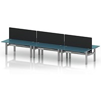 Air 6 Person Sit-Standing Bench Desk with Black Straight Screen, Back to Back, 6 x 1600mm (800mm Deep), Silver Frame, Dark Teal