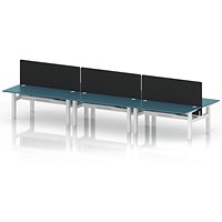 Air 6 Person Sit-Standing Bench Desk with Black Straight Screen, Back to Back, 6 x 1600mm (800mm Deep), White Frame, Dark Teal