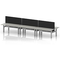 Air 6 Person Sit-Standing Bench Desk with Black Straight Screen, Back to Back, 6 x 1600mm (800mm Deep), Silver Frame, Dove Grey