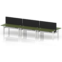 Air 6 Person Sit-Standing Bench Desk with Black Straight Screen, Back to Back, 6 x 1600mm (800mm Deep), White Frame, Moss Green