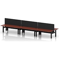Air 6 Person Sit-Standing Bench Desk with Black Straight Screen, Back to Back, 6 x 1800mm (800mm Deep), Black Frame, Brick Red