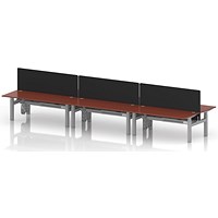 Air 6 Person Sit-Standing Bench Desk with Black Straight Screen, Back to Back, 6 x 1800mm (800mm Deep), Silver Frame, Brick Red