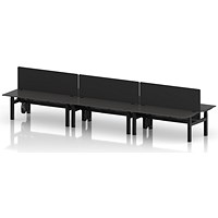 Air 6 Person Sit-Standing Bench Desk with Black Straight Screen, Back to Back, 6 x 1800mm (800mm Deep), Black Frame, Carbon Grey