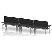 Air 6 Person Sit-Standing Bench Desk with Black Straight Screen, Back to Back, 6 x 1800mm (800mm Deep), Silver Frame, Carbon Grey