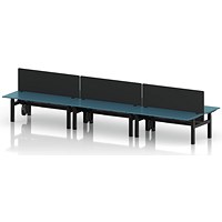 Air 6 Person Sit-Standing Bench Desk with Black Straight Screen, Back to Back, 6 x 1800mm (800mm Deep), Black Frame, Dark Teal