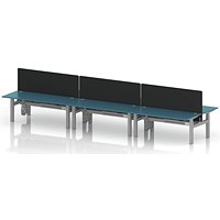 Air 6 Person Sit-Standing Bench Desk with Black Straight Screen, Back to Back, 6 x 1800mm (800mm Deep), Silver Frame, Dark Teal
