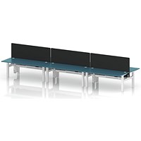 Air 6 Person Sit-Standing Bench Desk with Black Straight Screen, Back to Back, 6 x 1800mm (800mm Deep), White Frame, Dark Teal