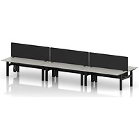 Air 6 Person Sit-Standing Bench Desk with Black Straight Screen, Back to Back, 6 x 1800mm (800mm Deep), Black Frame, Dove Grey