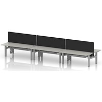 Air 6 Person Sit-Standing Bench Desk with Black Straight Screen, Back to Back, 6 x 1800mm (800mm Deep), Silver Frame, Dove Grey