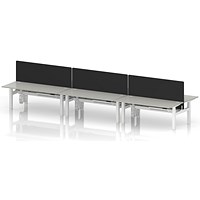 Air 6 Person Sit-Standing Bench Desk with Black Straight Screen, Back to Back, 6 x 1800mm (800mm Deep), White Frame, Dove Grey