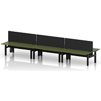 Air 6 Person Sit-Standing Bench Desk with Black Straight Screen, Back to Back, 6 x 1800mm (800mm Deep), Black Frame, Moss Green