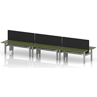 Air 6 Person Sit-Standing Bench Desk with Black Straight Screen, Back to Back, 6 x 1800mm (800mm Deep), Silver Frame, Moss Green