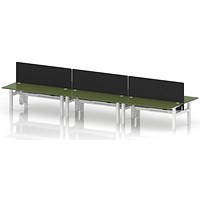 Air 6 Person Sit-Standing Bench Desk with Black Straight Screen, Back to Back, 6 x 1800mm (800mm Deep), White Frame, Moss Green