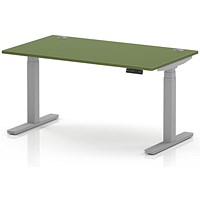 Air 1400mm Height Adjustable Desk, Silver Leg, Moss Green