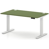 Air 1400mm Height Adjustable Desk, White Leg, Moss Green