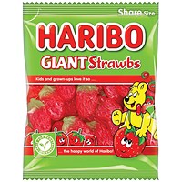 Haribo Giant Strawbs Sweets Bag, 160g, Pack of 12