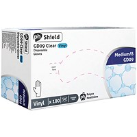 Shield Powder-Free Vinyl Gloves, Medium, Clear, Pack of 100