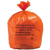 Polyco Heavy Duty Clinical Waste Sack, 90 Litre, Orange, Pack of 100