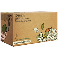 Shield Compostable Disposable Gloves, Large, White, Pack of 200