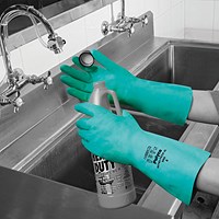 Polyco Nitri-Tech III Flock Lined Nitrile Synthetic Rubber Gloves, Medium, Green