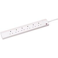 CED Extension Lead, 6 Sockets, 2m Lead, White