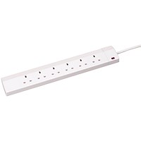 CED Extension Lead, 6 Sockets, 2m Lead, White