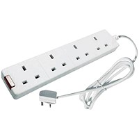 CED 4-Way 13 Amp 5m Extension Lead White with Neon Light