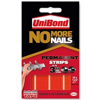 UniBond No More Nails Permanent Adhesive Strip 20x40mm Red (Pack of 10)